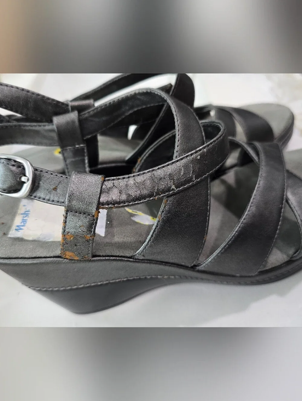 Women's Black Wedge Sandals with Strappy Design